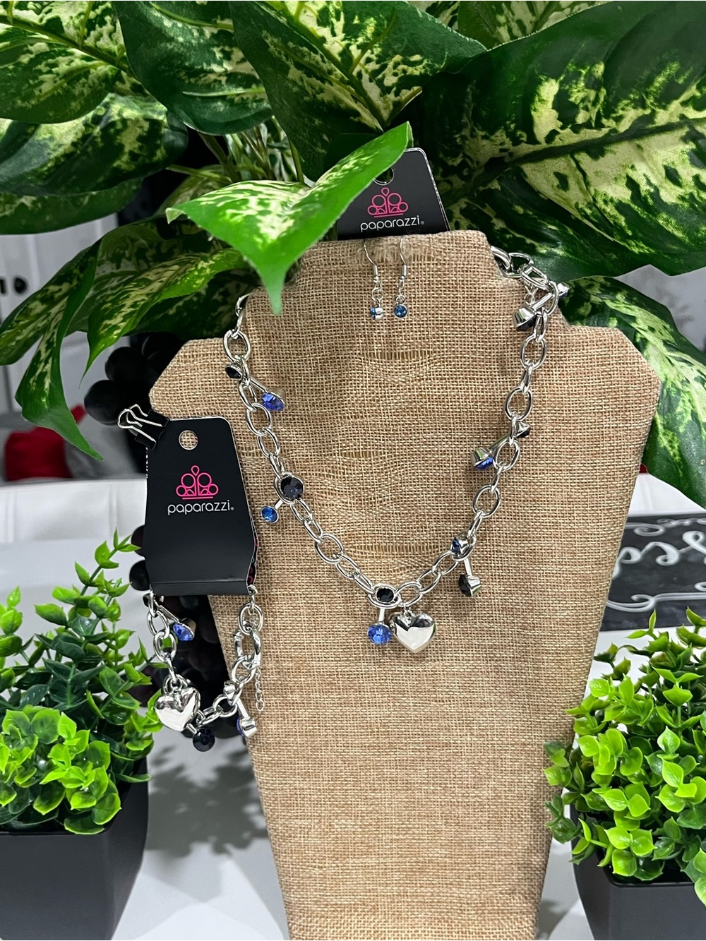 paparazzi Silver Chain Necklace with Blue and Black Accents
